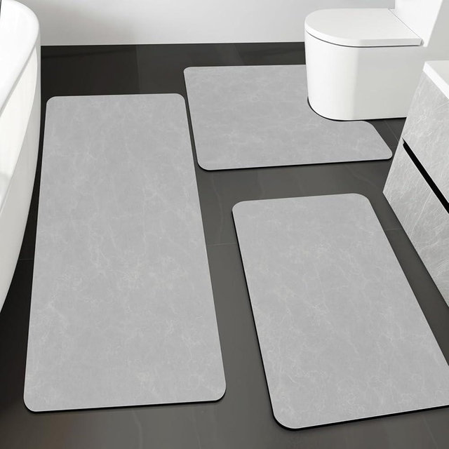 YIHOUSE Light Grey Bath Mat Rug Sets 3 Piece,Thin Bathroom Rugs Fit Non Slip Bathroom Mat Quick Dry, Absorbent Rubber Bath Mats for Bathroom Floor,Shower