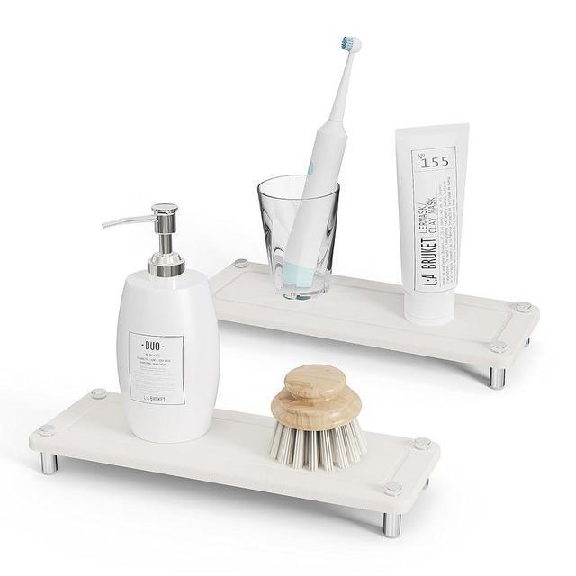 Johamoo Sink Caddy, Instant Dry Sink Organizer for Bathroom, Water Absorbing Drying Stone for Sink, Fast Drying Diatomaceous Earth Sink Tray for Kitchen Sponge Soap Dispense Holder (White 2 Pack)