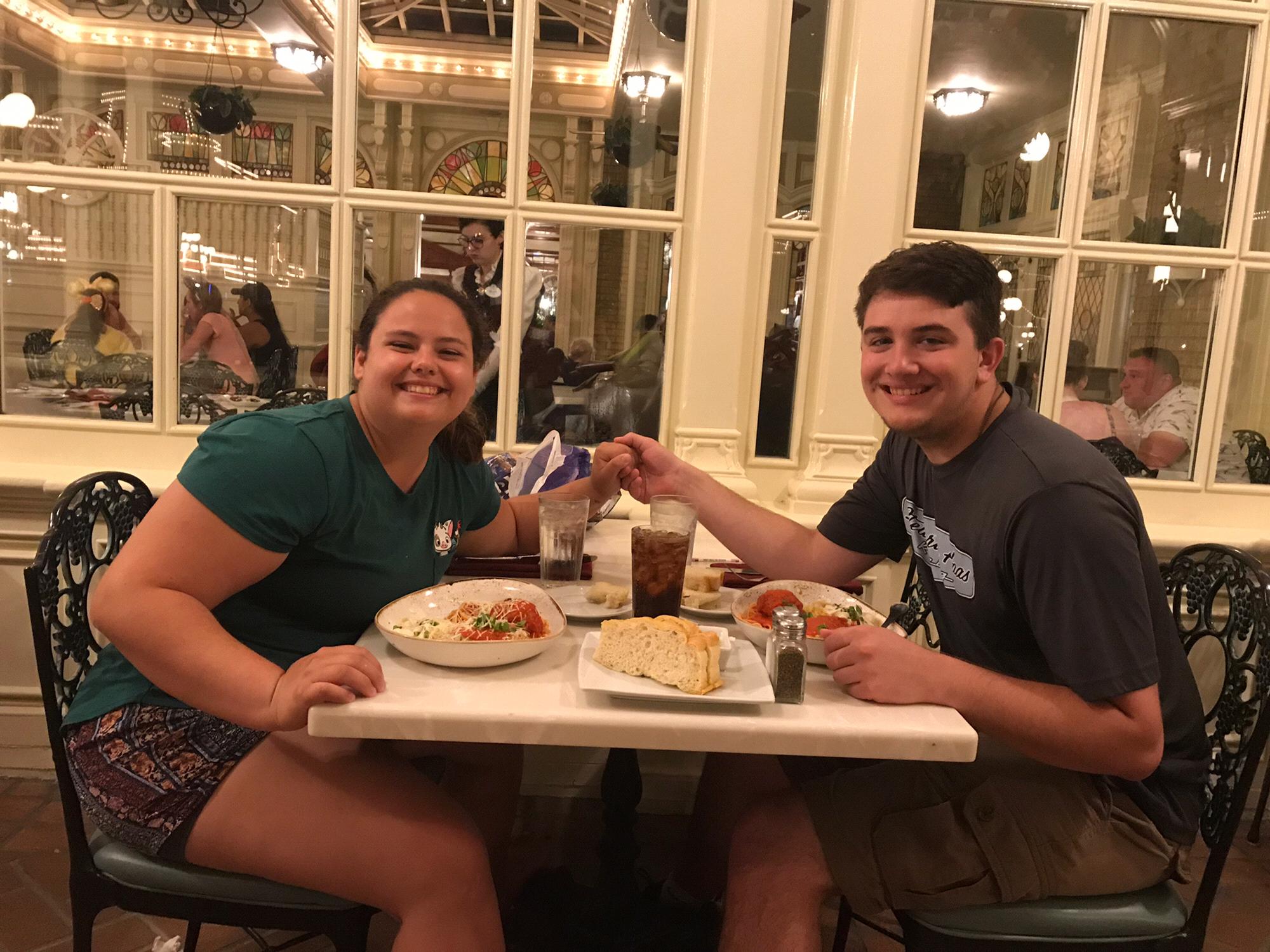Dinner at the Lady and the Tramp Italian restaurant during a summer vacation to Disney World (2019).