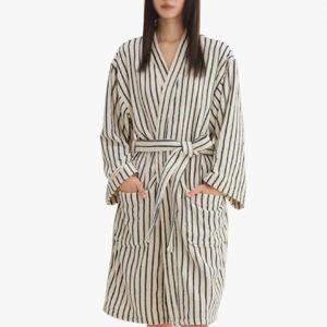 Cotton Terry Stripe Bathrobe For Women And Men,Luxury Kimono Soft Terry Cloth Robe,Comfortable Loungewear Nightwear