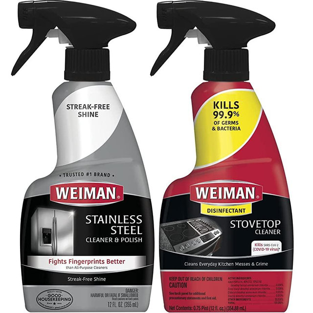 Weiman Stainless Steel Cleaner & Disinfecting Stovetop Daily Cleaner - 12 Ounce - Kitchen Appliance Kit