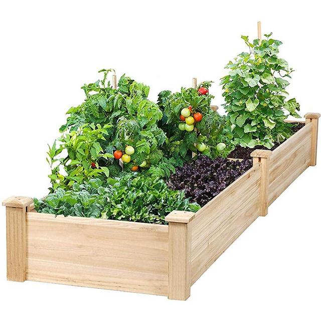 Incbruce 8ft Wooden Raised Garden Bed Planter, No-Bolt Assembly Elevated Flower Bed Boxes Kit for Vegetable Flower Herb Gardening, Natural