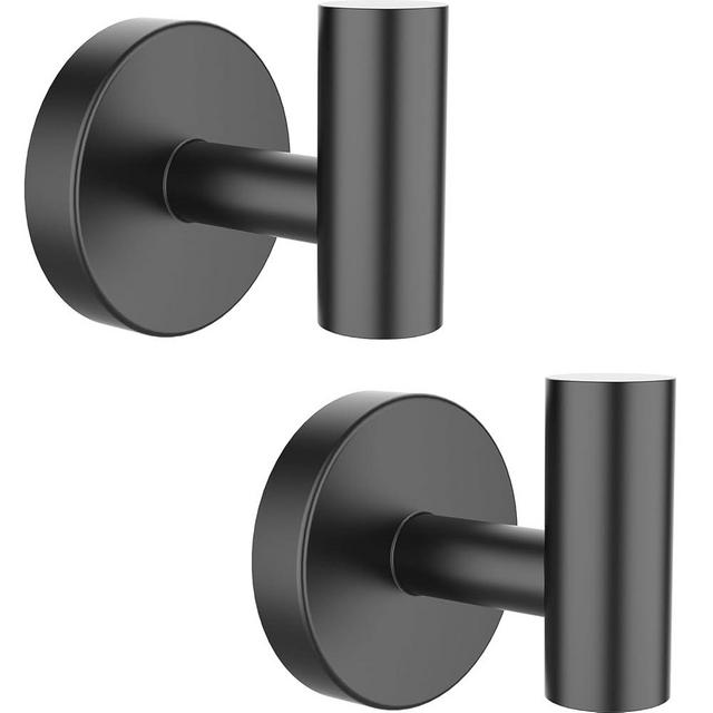SetSail Towel Hooks for Bathrooms 2 Packs Screw-in Matte Black Bathroom Towel Hook Wall Mounted 304 Stainless Steel Shower Towel Hooks for Coat Hanging, Drilling Hole