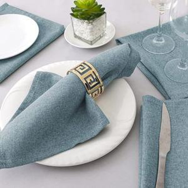 Linen Cloth Napkins Set of 12, Heather Stone Blue