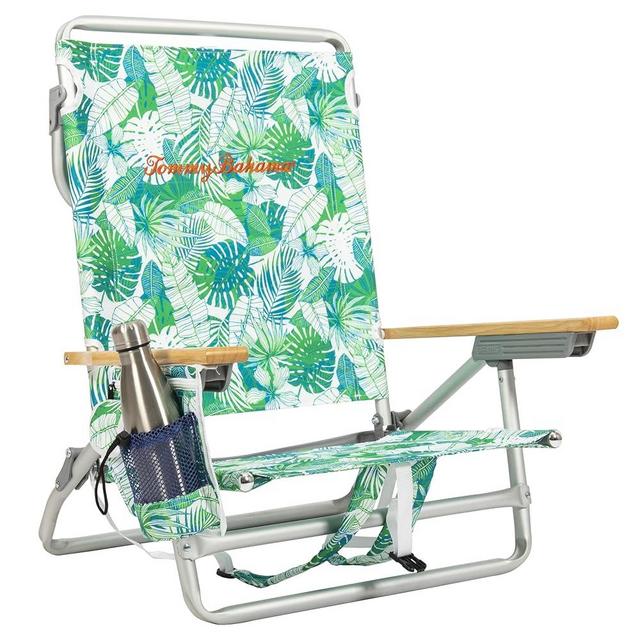 Tommy Bahama 5-Position Classic Lay Flat Backpack Beach Chair with Cooler and Cup Holder, Portable Folding Beach Chair for Tanning, Tropical Leaves