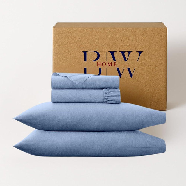 Briarwood Home® Heather Knit Jersey Sheet Set – 100% Organic Cotton, Deep Pockets, Non-Pilling, Cooling, Breathable, Super Soft & Stretchy T-Shirt Comfort (Aquarius Blue, Queen)