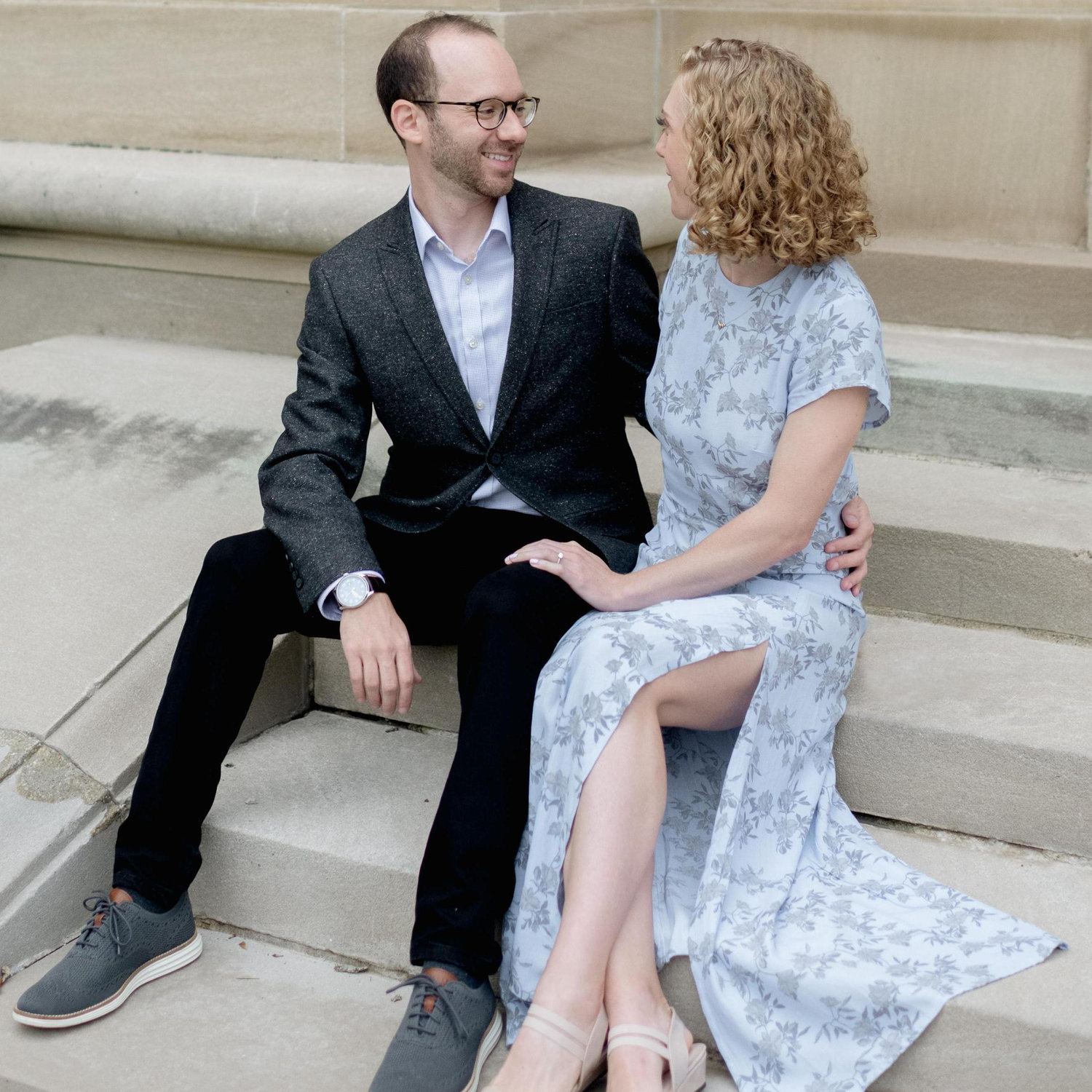 Engagement photos at the Law Quad at the University of Michigan
