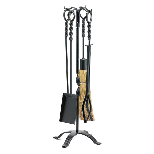 UniFlame Black 5-Piece Twist Wrought Iron Fireplace Tools Set (T58650BK)