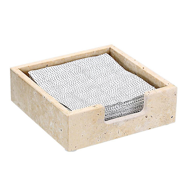 Sumnacon Travertine Cocktail Napkin Holder for Table, 6.2" x 6.2", Square Napkin Holders Small Napkin Tray, Flat Modern Napkin Dispenser for Kitchen, Countertop, Dining Table, Party, Bar