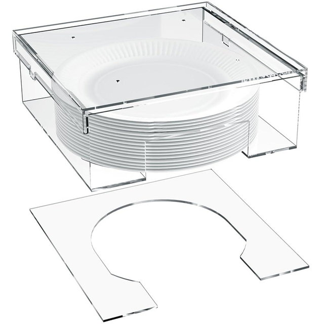 NiHome Clear Acrylic Under Cabinet Paper Plate Dispenser Suitable for 10" 9" 8.5" Plates, Secure Lock Detachable Drawer Dual Installation Options Kitchen & Party Preparations for Home, RV, Outdoor Use