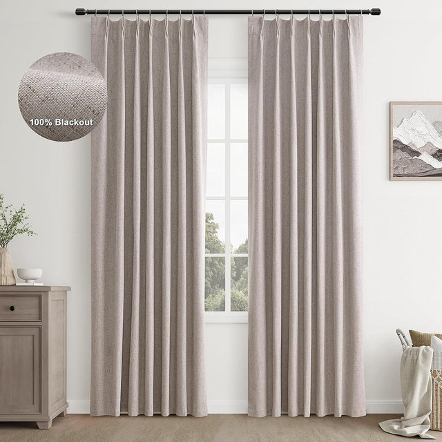 Joywell Grayish Brown Linen 100% Blackout Curtains 96 Inches Long,Pinch Pleated Back Tab Drapes with Hooks Light Blocking Thermal Insulated for Bedroom Living Room,W40 x L96,2 Panels