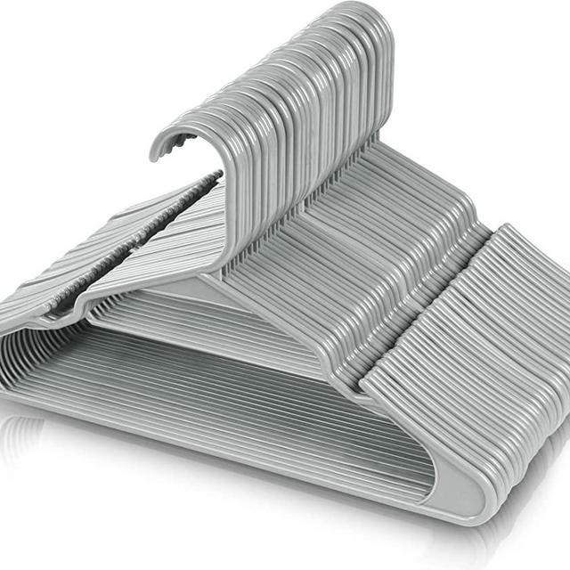 Utopia Home 50-Pack Grey Plastic Hangers for Clothes - Space Saving Notched Hangers - Durable and Slim - Shoulder Grooves