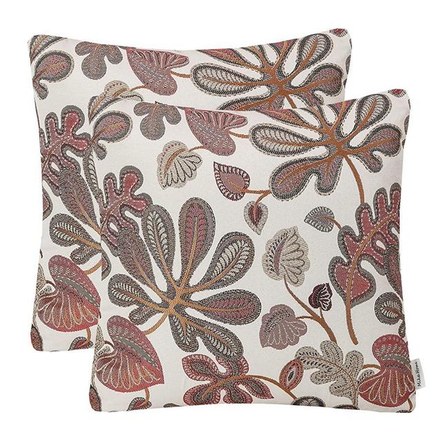 Mika Home Set of 2 Jacquard Tropical Leaf Pattern Throw Pillow Covers Decorative Pillowcase 20X20 Inches,Coral Cream