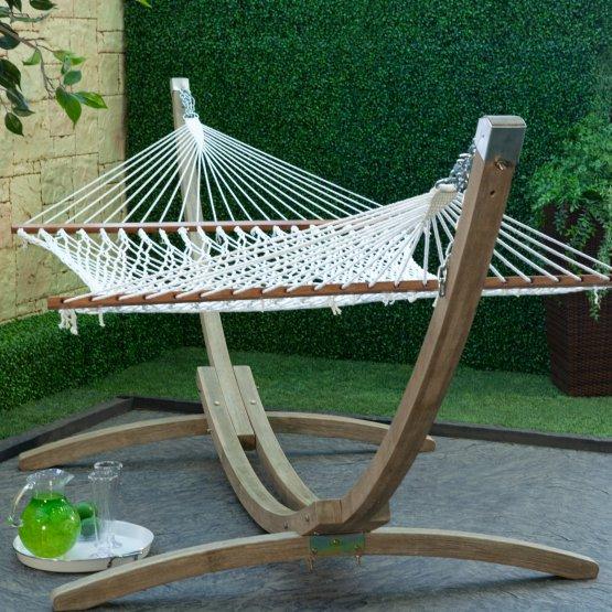 Island Bay XL Rope Double Hammock with Wood Stand