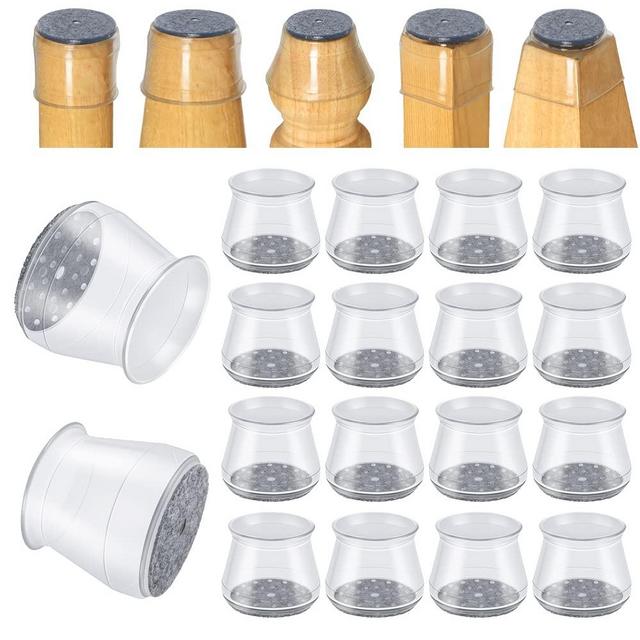 16 Pcs Chair Leg Protectors, Round, Square, for Hardwood Floors, Silicone Felt Furniture Pads Non Slip, Free Moving Table Leg Covers, Stool Leg Protectors Caps