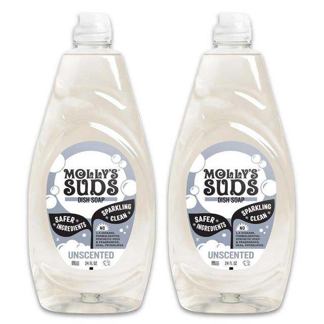 Molly's Suds Liquid Dish Soap | Clean, Simple Ingredients | Extra Scrubbing Power | Unscented, 24 oz - 2 Pack