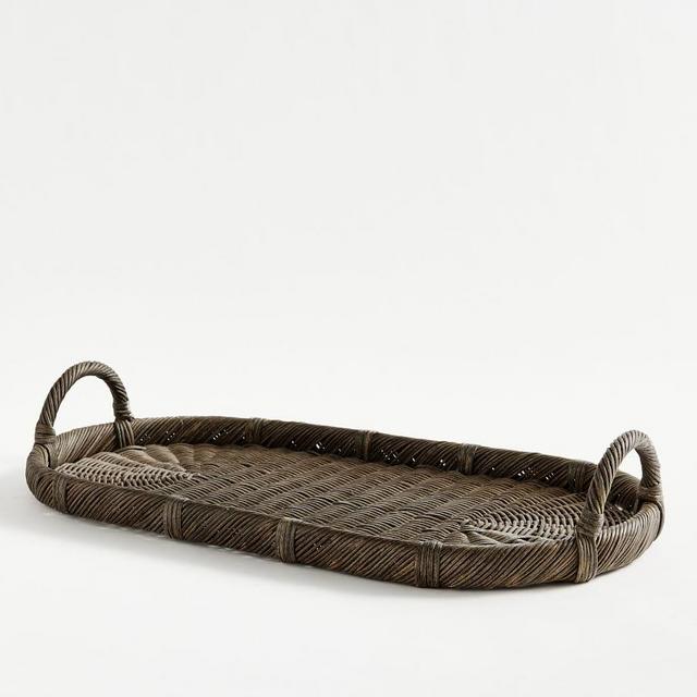 Handwoven Wicker Oval Serving Tray - Rustic Brown