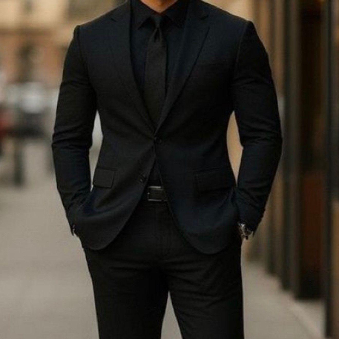 BLACK ON BLACK SUIT OR TUXEDO FOR THE MEN - NO WHITE OR COLOR REQUIRED.