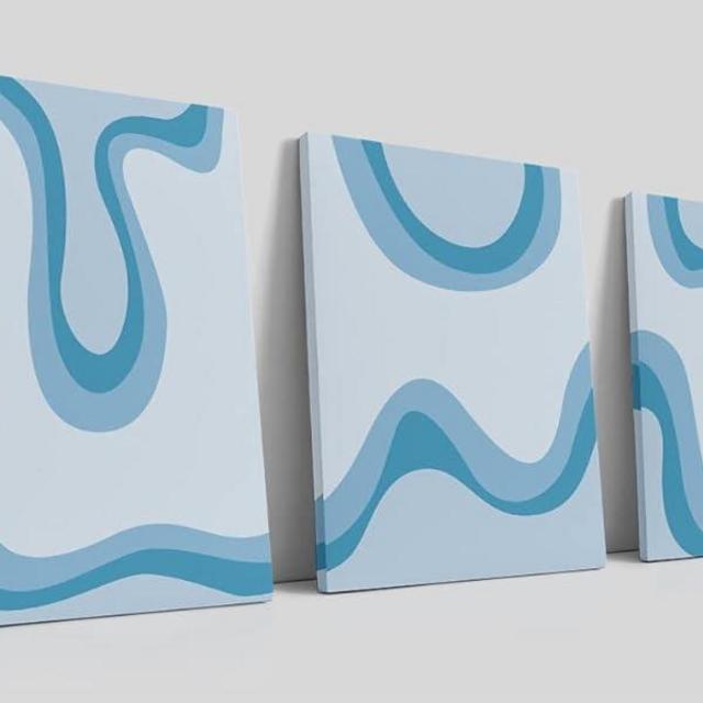 LiTiu Abstract Sky Blue Gradient Melt Wave 70s Retro Framed Wall Art Canvas Prints Decor,11”x 14”Set of 3,Mid Century Boho Style Abstract Artwork Teen Girls Gifts Decorations For Teen Girls Dorm Room