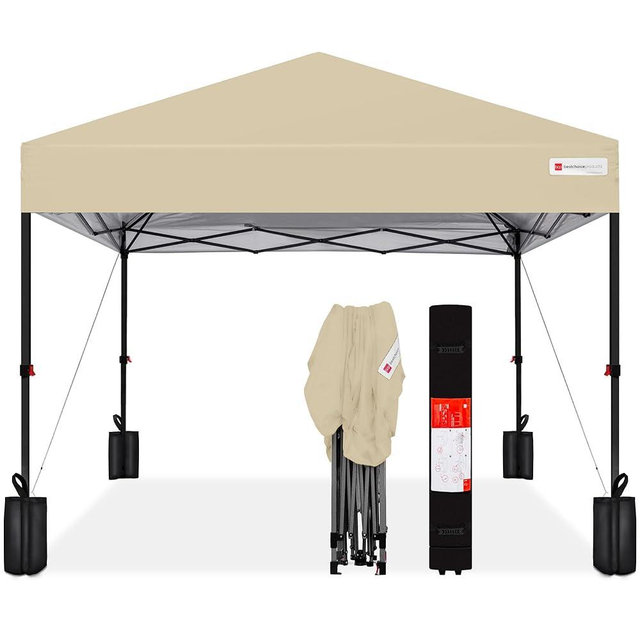 Best Choice Products 10x10ft 1-Person Setup Pop Up Canopy Tent Instant Portable Shelter w/ 1-Button Push, Case, 4 Weight Bags - Sand