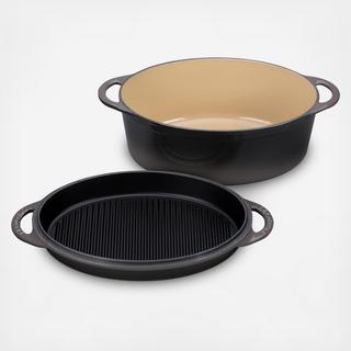 Oval Dutch Oven with Reversible Grill Pan Lid