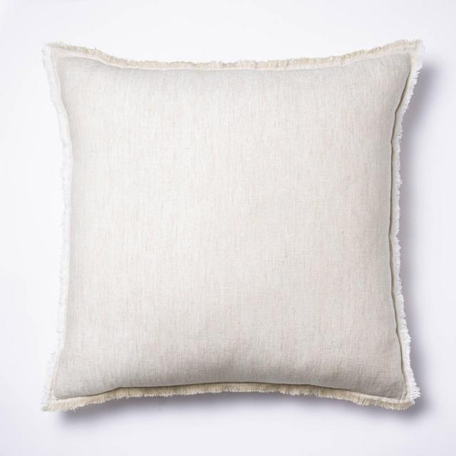 Oversized Square Linen Throw Pillow with Contrast Frayed Edges White/Cream - Threshold™ designed with Studio McGee