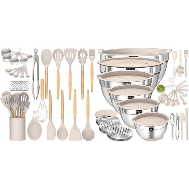Umite Chef Kitchen Cooking Utensils Set Mixing Bowls with Airtight Lids Set with Grater Attachments
