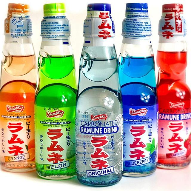 Ramune Japanese Soda Variety Pack - Shirakiku Multiple Flavors - Japanese Drink Gift Box (5 Count)