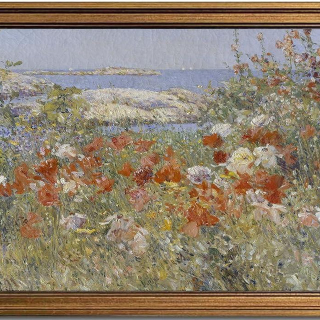 KBKBART Gold Framed Vintage Wall Art Prints, Retro Countryside Wildflowers by the Sea Canvas Painting Farmhouse Decor Wall Art, Rustic Spring Floral Landscape Wall Decor for Bathroom, Bedroom Living Room, Vintage Cottage Room Decor(16"x24")
