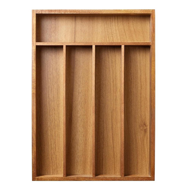 Greenual Acacia Wood Silverware Organizer 10 In Utensil Organizer Silverware Tray for Drawer Cutlery Flatware Organizer for Kitchen