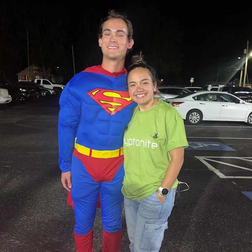 Our halloween outfit. Robert told Bailey after they broke up (3 months later), "girls like you are kinda like my kryptonite". Little did he know it would turn out to be such an iconic statement!