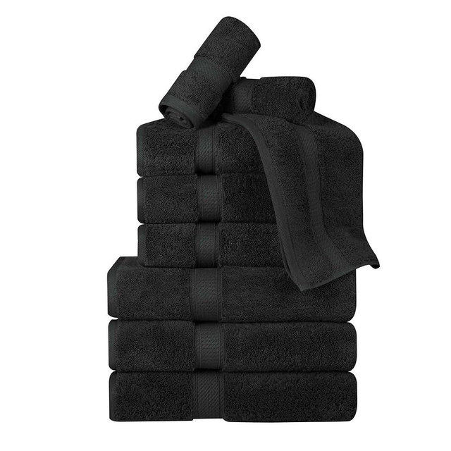 BNM Egyptian Cotton Heavyweight Towels, Ideal For Bathroom, Shower, Spa, Hotel, 800 GSM, Face/ Washcloths, Hand Towels, Bath Towels, Highly-Absorbent, Luxury Home Basics, 9 Piece Towel Set, Black