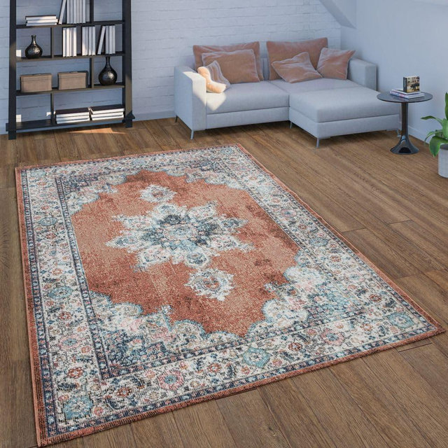 Paco Home Vintage in & Outdoor Rug Oriental Pattern in Terracota Blue Red Pink, Size: 4' x 5'7"
