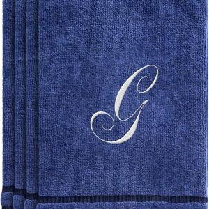 Creative Scents Navy Blue Monogrammed Towels with Initials - 4 Pack Super Absorbent Bathroom Fingertip Cotton Towel with Soft Velour Finish - Personalized Gifts for Freinds & Family 11"x18" Initial G