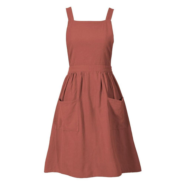 Pinknoke Cotton Linen Pinafore Apron Dress for Women with Pockets Cute Art Chef Aprons for Kitchen Baking Gardening Painting