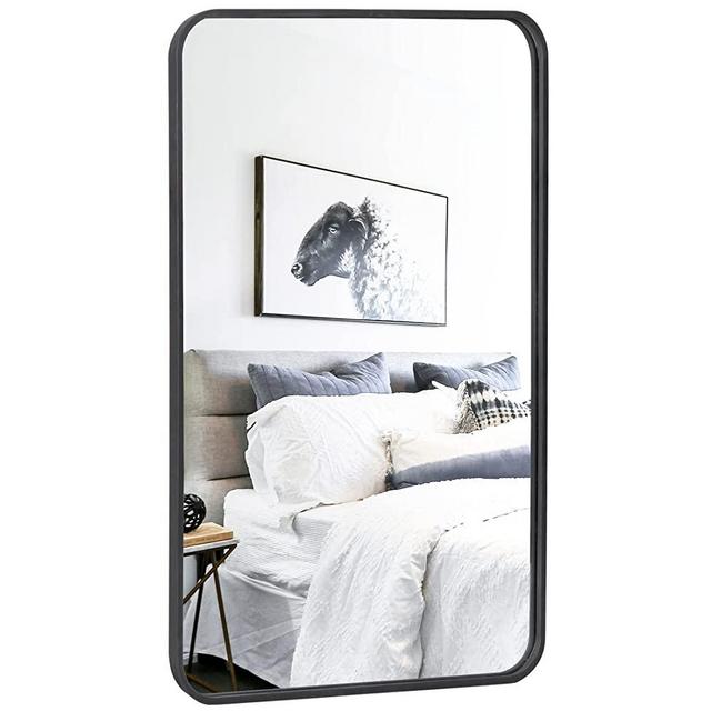 ZenStyle Black Metal Framed Rectangular Wall Mirror 24" x 36" Bathroom Mirror with Peaked Trim for Entryways, Living Rooms, Bathrooms