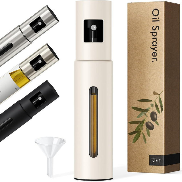 KIVY Glass Oil Sprayer for Cooking, Salads, BBQs & Airfryer – Innovative Spray with Portion Control - Oil Spray Bottle with Stainless Steel Body - Olive Oil Sprayer - Cooking Oil Mister – Cream