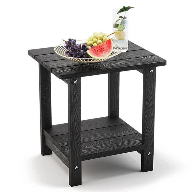 LUE BONA Adirondack Outdoor Side Table, 2-Tier Black Poly Patio End Table Weather Resistant, Modern Side Table for Patio, Pool, Porch