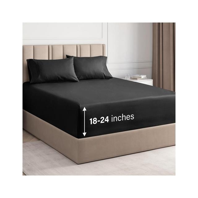 CGK Linens 4 Piece Extra Deep Pocket Microfiber Sheet Set in Black, Size California King