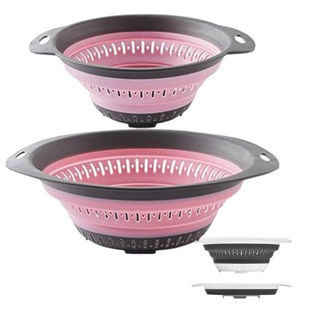 Collapsible Colander and Strainer,Silicone Strainer Colanders & Food Strainers,for Vegetable and Fruit, Kitchen Essentials (2, Pink, 1.3L+2.5L)