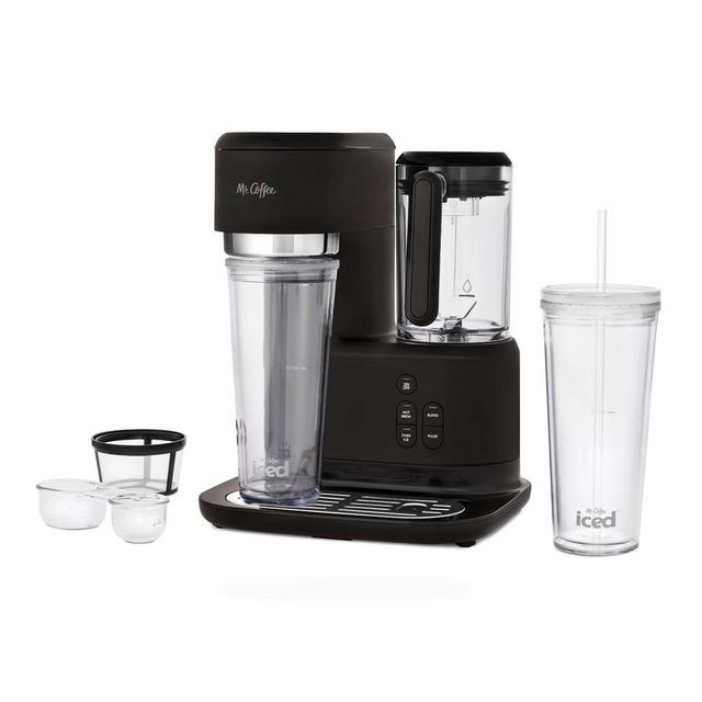 Mr. Coffee Frappe Single-Serve Iced and Hot Coffee Maker/Blender with 2 Reusable Tumblers and Coffee Filter - Black
