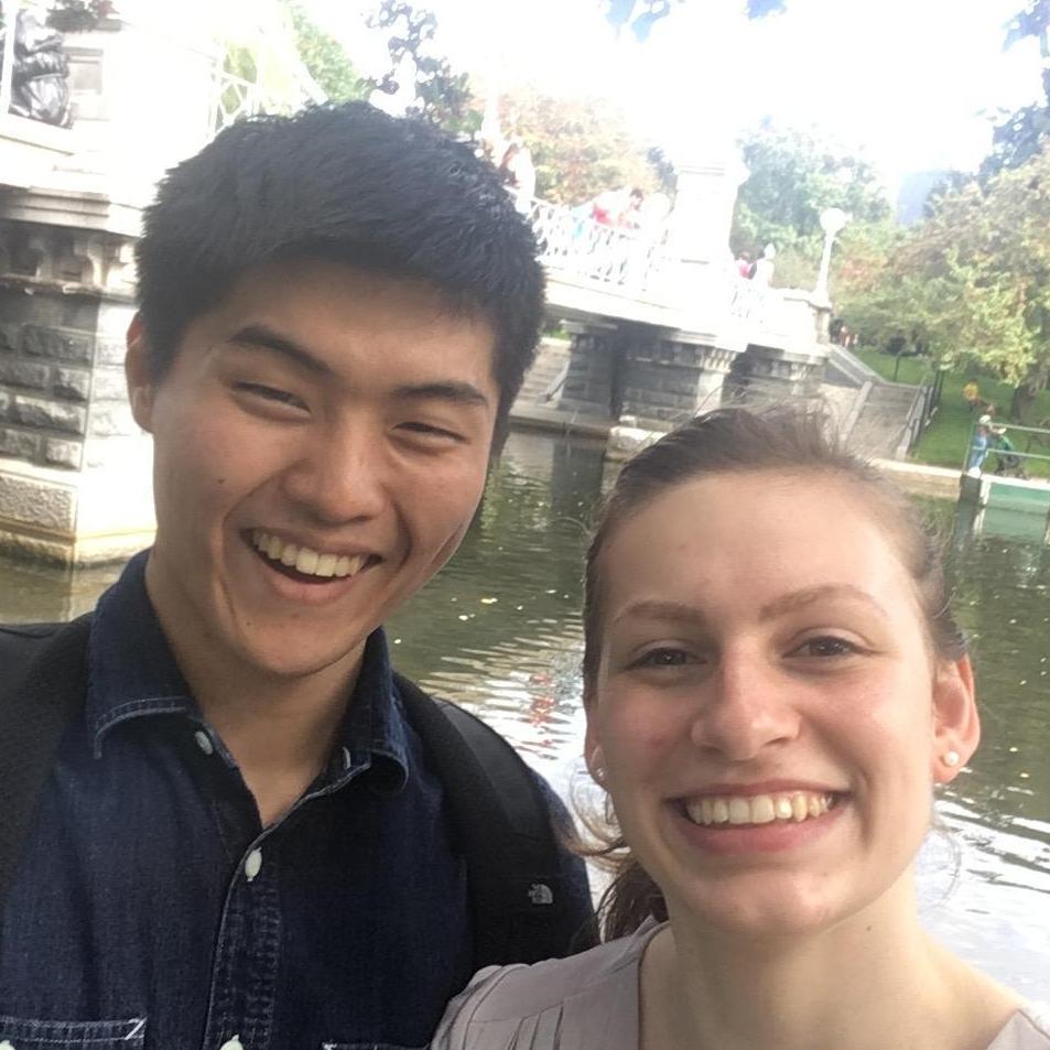 Elizabeth tried to make Yong smile better. She was tickling and poking hard in this one. (10/7/2018, Boston Botanic Garden, MA)