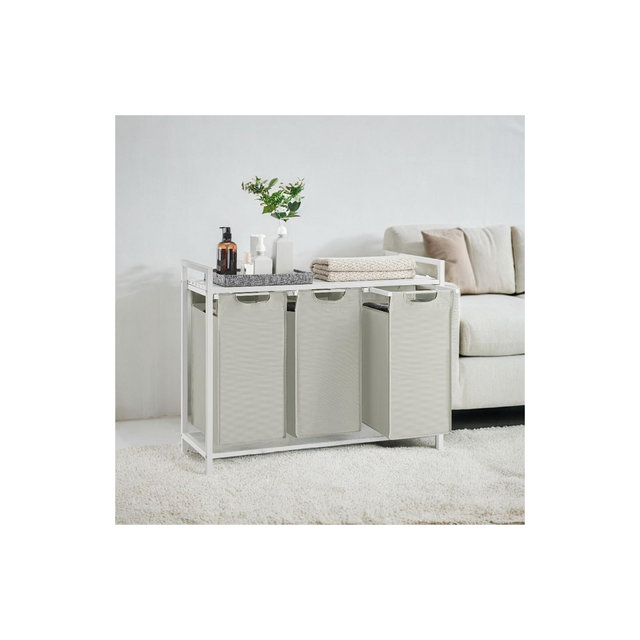 Laundry Hamper, Laundry Basket, Laundry Sorter with 3 Pull-Out and Removable Bags, Shelf, Metal Frame, 3 x 10 Gallons