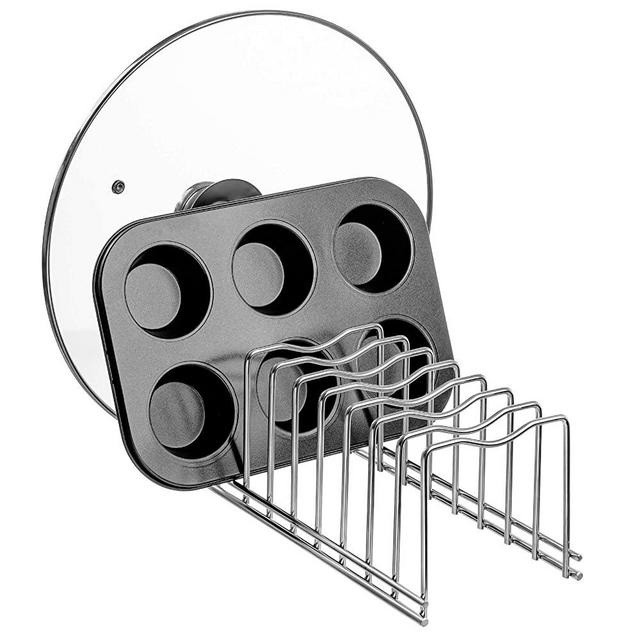 Slideep Lid Organizer, Kitchen Dish Plate Storage Organizer and Drying Rack, Bakeware Pot Lid Rack Holder Organizer, Pantry and Cabinet Holder
