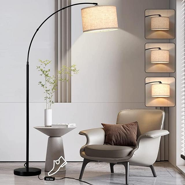 71"Arc Floor Lamp for Living Room with Dimmer, Modern Lamp with Adjustable Hanging Shade, Tall Reading Light with Foot Switch, Hanging Drum Shade for Bedroom, LED Bulb Include