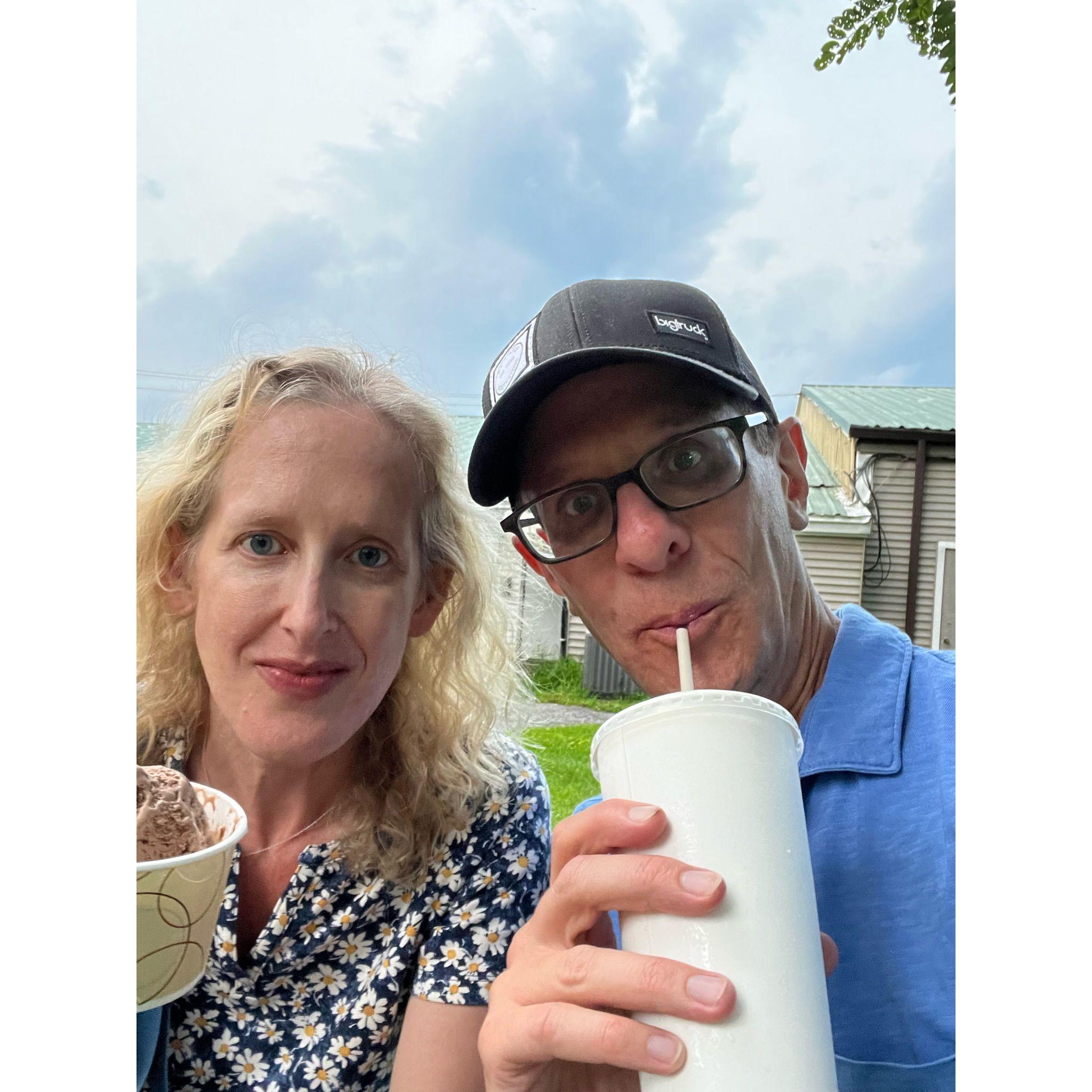 Enjoying the ice cream at Holy Cow in Red Hook upstate