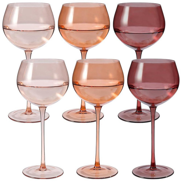 Balloon Shaped Brown Wine Glasses Set of 6-15oz Hand Blown Melanin Colored Crystal Glassware with Long Stem,Amber Wine Stemware Gifts for Mother's Day,Home Deco,Party,Wine Dinner- Multicolour