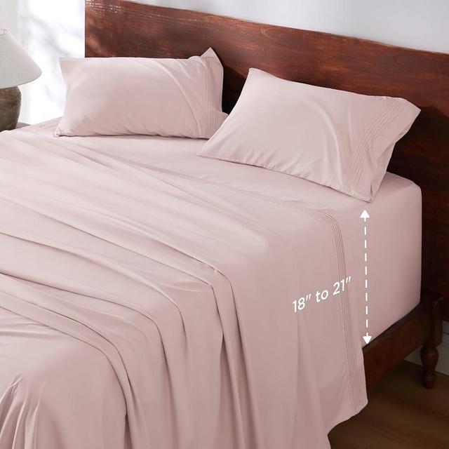 Bedsure Deep Pocket Queen Sheets Set - Fits Mattresses Up to 21 Inches Thick - 4 Piece Bed Sheets, Moisture Wicking, Soft & Cooling Bedsheets & Pillowcases, Easy & Secure Fit, Blush Pink