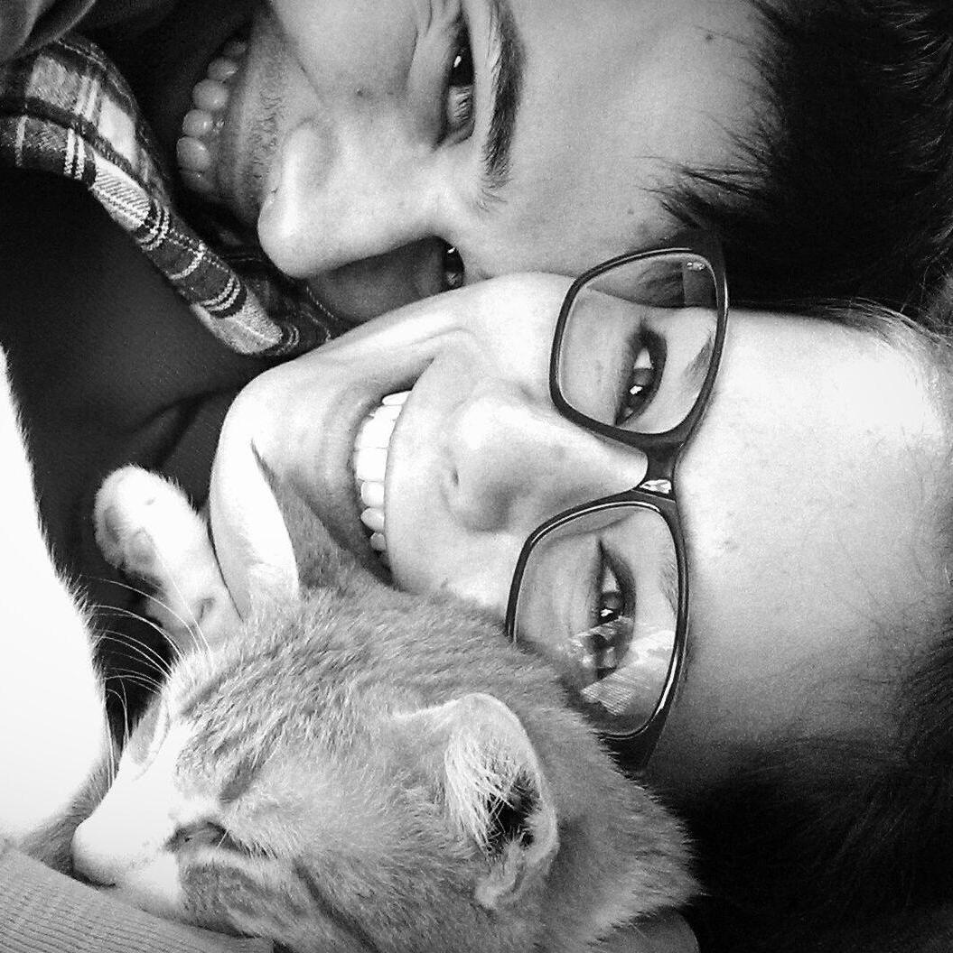 Cuddles with kitty roommate Artemis, 2015.