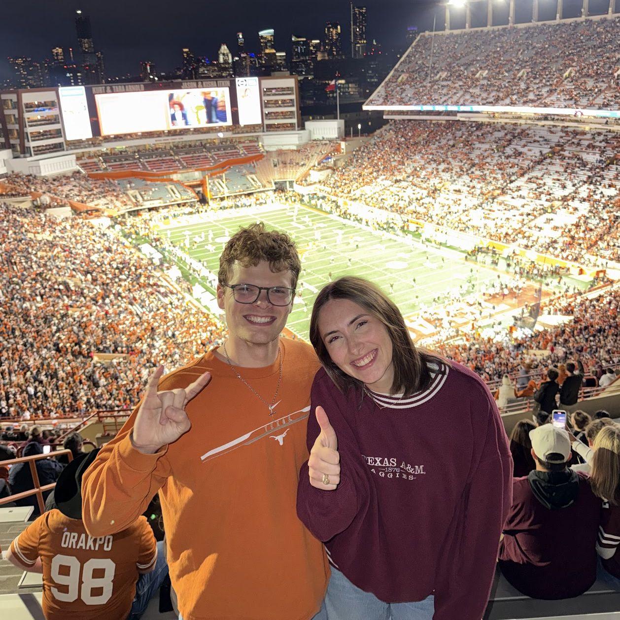 Longhorn Aggie rivalry game part 2! (the night before the proposal - Ella needed some cheering up after the devastating loss)